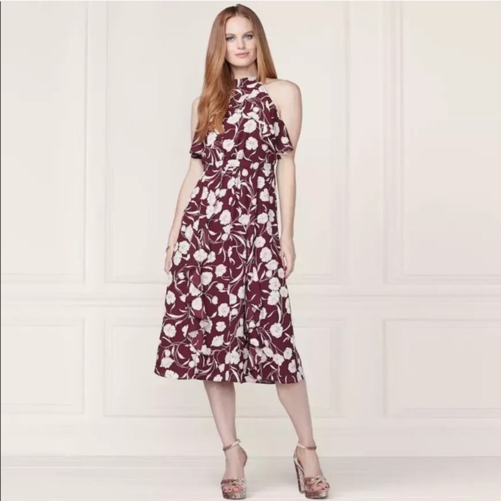 Maroon Floral Midi Dress